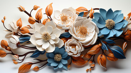 3d Flowers Sublimation, Blue, White, Orange, Wrap, Pastel, 3D Flowers Sublimation for Versatile Creations, flowers on a wooden background, bouquet of colorful roses, Created using generative AI