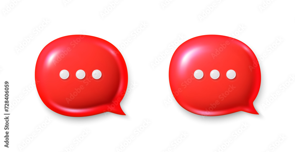 Poster red speech bubble icons. chat comment icons set. 3d talk message box with ellipsis. modern realistic