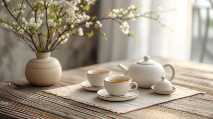 Fototapeta na wymiar Gourmet tea set mockup on a linen background 