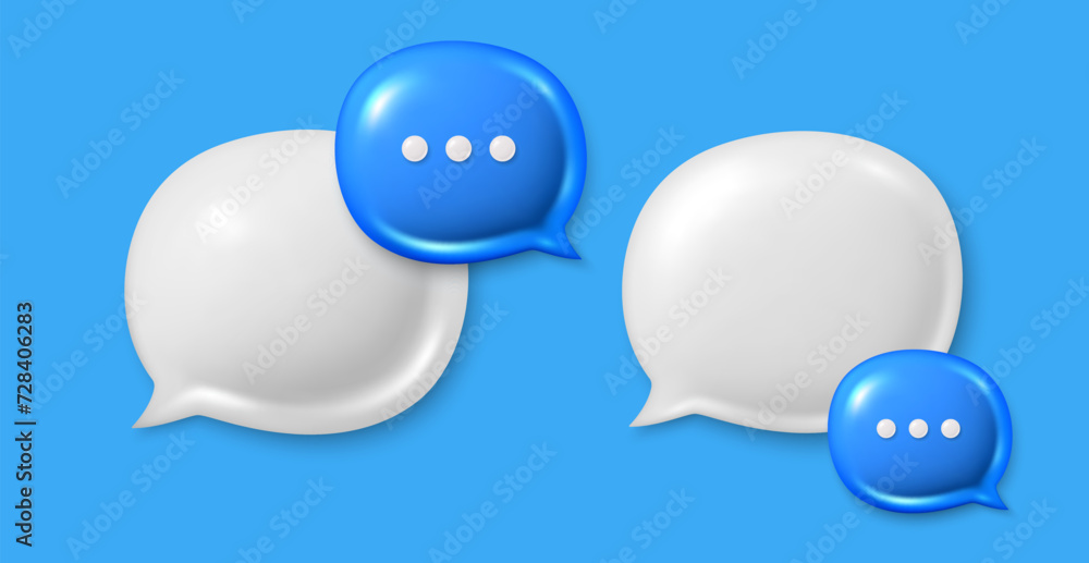 Poster dialog 3d speech bubble icons. chat comment icons set. talk message box with ellipsis. modern realis