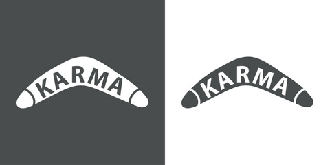 Logo el karma es un boomerang. Palabra karma con silueta de bumerán - obrazy, fototapety, plakaty