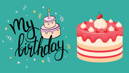 Happy Birthday typography vector design for greeting cards and poster with balloon, confetti and gift box, design template for birthday celebration. background