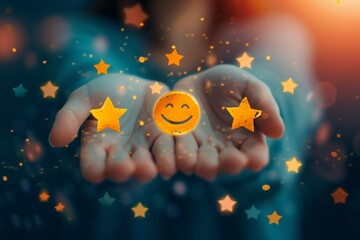 Positive Psychology Emoji customer review Smiley, Icon Illustration image. Smiling cartoon curious. Big grin well being happy smile. expression graphic stress management - obrazy, fototapety, plakaty