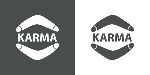 Logo el karma es un boomerang. Palabra karma con silueta de bumerán - obrazy, fototapety, plakaty