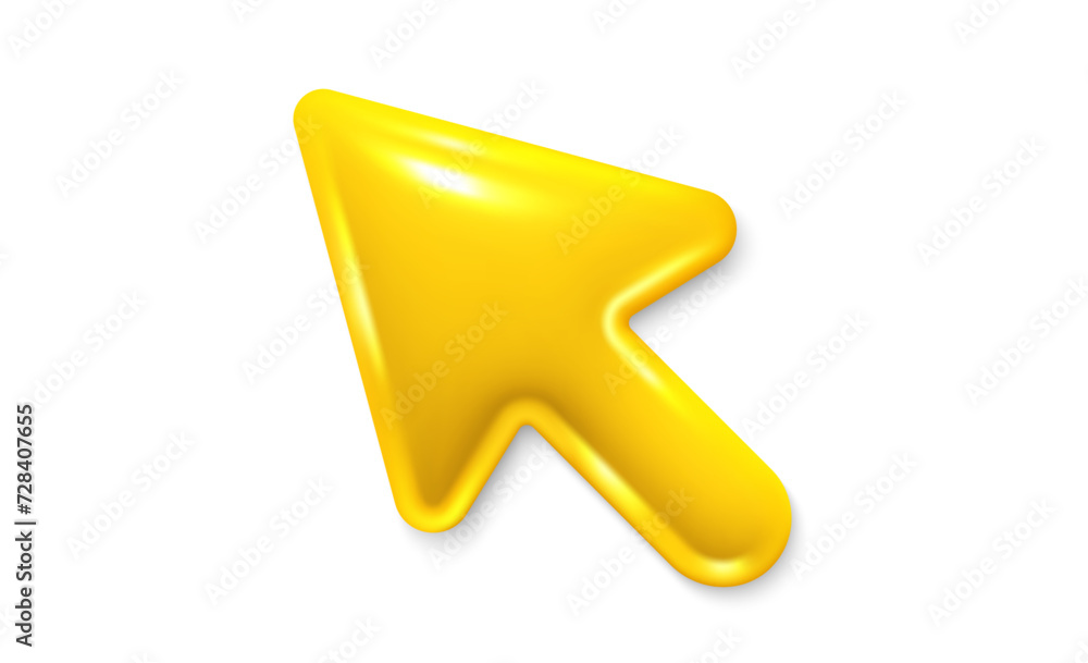 Fototapete 3d arrow pointer, mouse cursor icon. computer interface tool. click here yellow arrow. computer mous