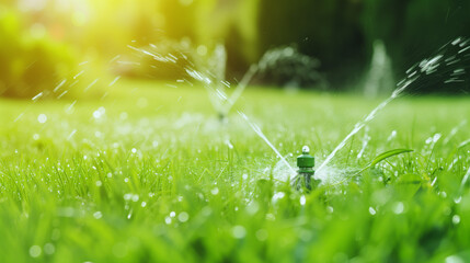 Lawn water irrigation system watering the grass on your lawn