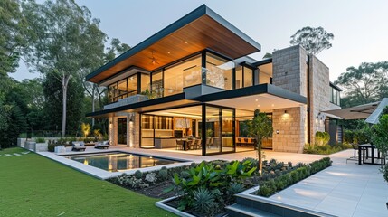  A modernist coastal retreat with expansive decks. - obrazy, fototapety, plakaty