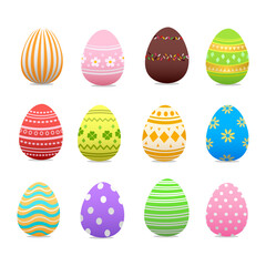 Set of beautiful and colorful Easter egg with different texture pattern styles on light pink background.Happy Spring holiday celebration with cute painted Easter egg. Happy Easter vector Illustration