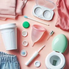 top view menstrual cup with toilet kit
