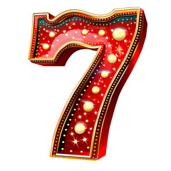Casino style number 7 sign isolated on transparent background.
