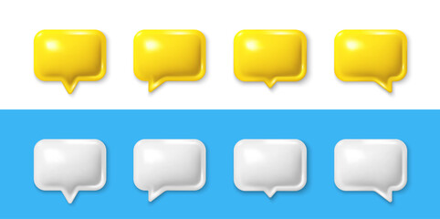 Set of 3d speech bubble icons. Speak bubble text, chatting box, chat dialog icon. Blank empty 3d speech bubbles. Message box, talk cloud and think bubble. Vector illustration