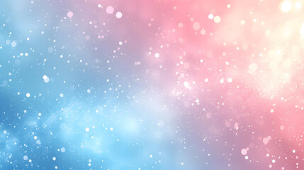 a colorful abstract composition of pink, blue, and purple hues, with a galaxy-like pattern of white speckles and bokeh effects.