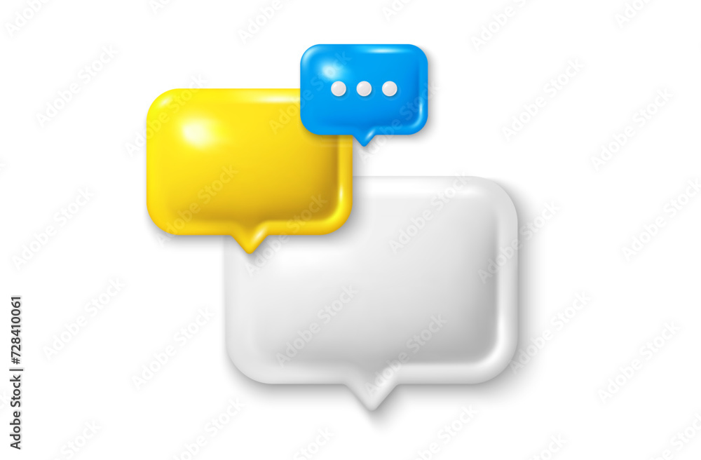 Poster 3d speech bubble icon. chat comment with ellipsis icon. talk message box. modern realistic 3d design