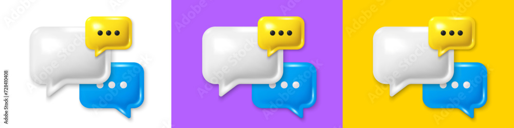 Poster group chat speech bubble 3d icons. speak bubble text, chatting box, group chat dialog icon. 3d speec
