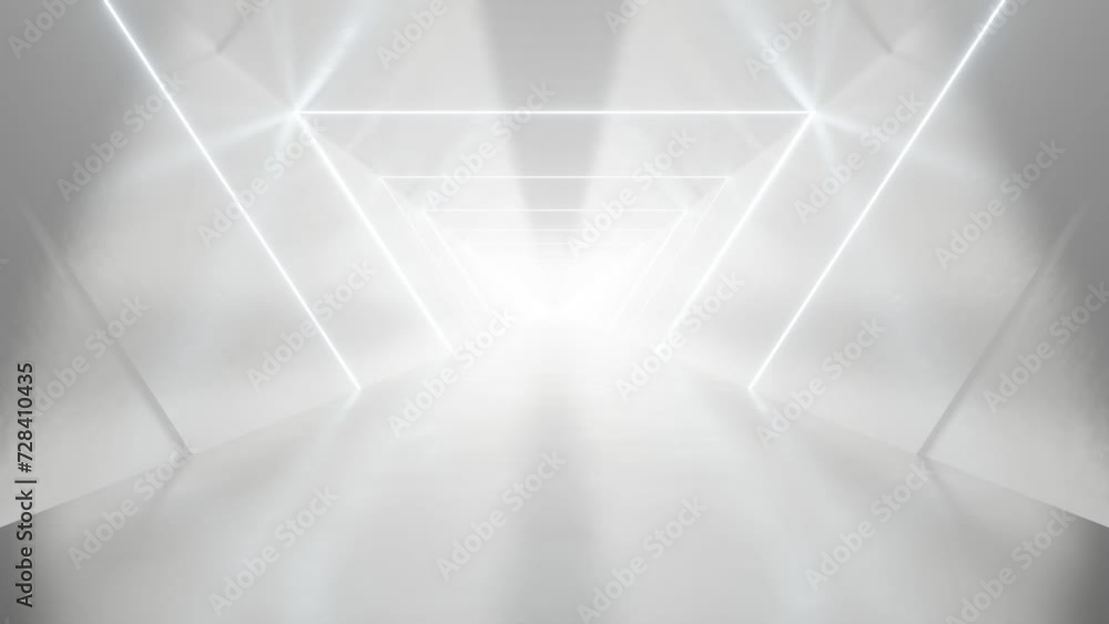 Poster abstract white futuristic triangle tunnel architecture, loop animation.