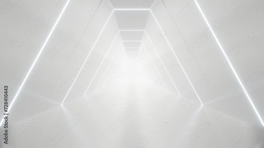 Fototapete abstract white futuristic triangle tunnel architecture, loop animation.