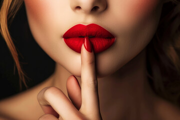 Fototapeta premium Woman asking silence in the room doing the gesture of putting her finger in front of her mouth