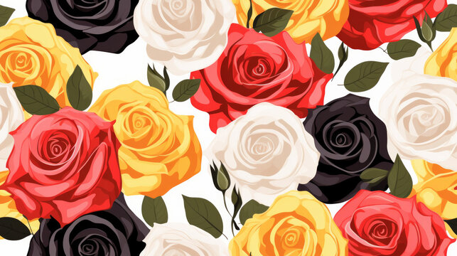 Seamless pattern illustration background of colorful flat roses flowers wallpaper