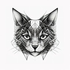 Cat stylized triangle polygonal model. Contour for tattoo, logo, emblem and design element.