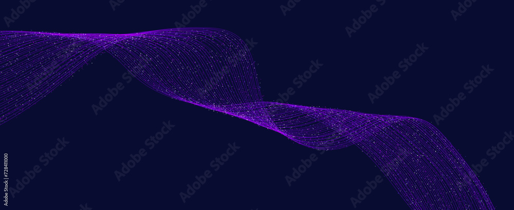 Poster abstract waving tech background design. abstract wave moving dots flow particles, hi-tech and big da