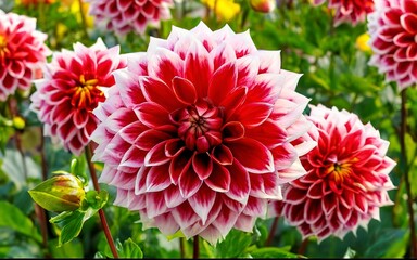 Colorful dahlia flowers in the garden. Floral background