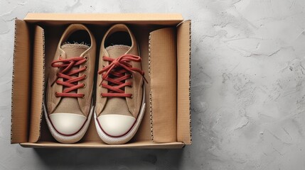 A pair of casual shoes in an open cardboard box