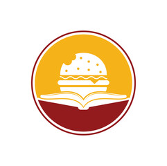 Burger book logo design vector. Books and Burger Cafe Logo Isolated Vector