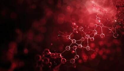 Abstract red molecules background, chemical compounds for pharmacy or medicine theme backdrop - obrazy, fototapety, plakaty
