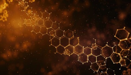 Abstract gold molecules background, chemical compounds for pharmacy or medicine theme backdrop