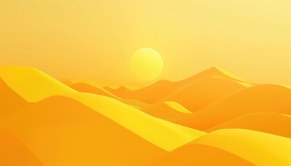 Abstract yellow mountains landscape with rising sun