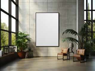 a blank poster frame mockup in the building entrance generative by ai