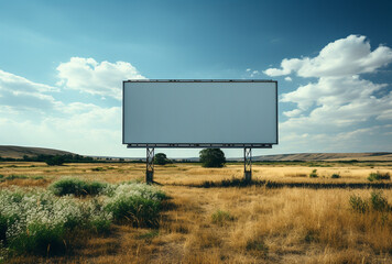 a blank white billboard in a field for advertisement generative by ai