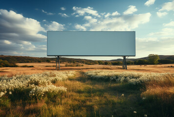 a blank white billboard in a field for advertisement generative by ai