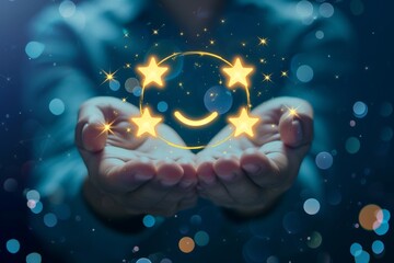 Smiling Emoji customer review Smiley, Vector Design clumped paper. Star rating love sybol curious. Happy feedback ball smirk happy smile. expression graphic crm client service