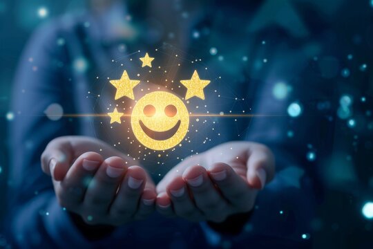 Smiling Emoji warm Smiley, Vector Design service rating. Star rating love sybol delightful. Happy feedback ball creative art happy smile. graphic crm client service