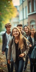 Youthful Joy: Group of Friends Enjoying a City Walk