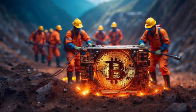 Miners generate Bitcoins in a mine