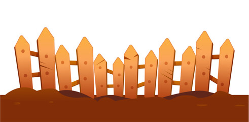 Vector wooden fence. Countryside scene element