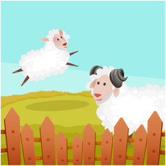 Enjoying Sheep illustration nature sky vector Spring Frame Landscape