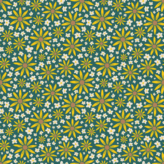 Seamless sunflower pattern. Floral print. Summer flower background. Yellow and white flowers wallpaper. Perfect for fabric, stationary, packaging, wrapping