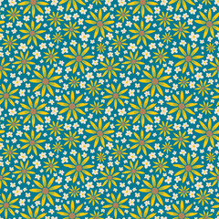 Seamless sunflower pattern. Floral print. Summer flower background. Yellow and white flowers wallpaper. Perfect for fabric, stationary, packaging, wrapping