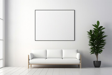 blank empty white poster frame in the waiting area for advertisement generative by ai