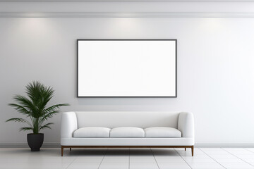 blank empty white poster frame in the waiting area for advertisement generative by ai
