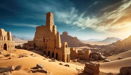 Fotobehang Verenigde Staten ancient lost city ruins in desert digital landscape background