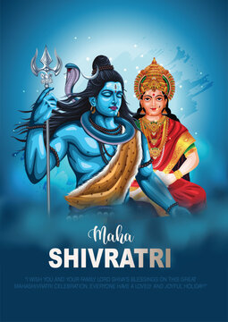 happy maha Shivratri with Shiva parvati devi, a Hindu festival celebrated of lord shiva night, english calligraphy. abstract vector illustration design