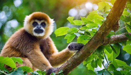 gibbon young monkey in a tree a species of long limbed apes specialized in arboreal life