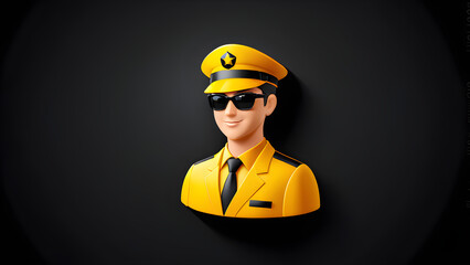 employee 3d icon vector clipart isolated on a black background. portrait of an engineer or worker, professional worker. portrait of a pilot in uniform
