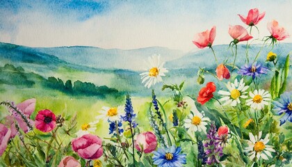 watercolor illustration of wild flowers