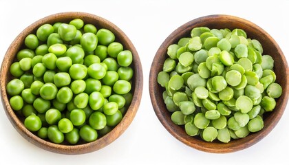 green peas isolated set of fresh green peeled peas on white background collection
