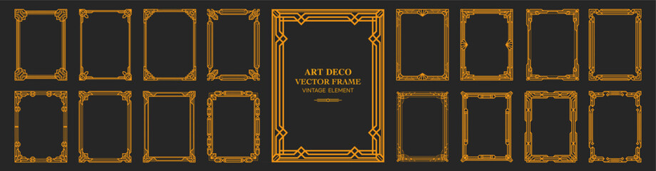 Art Deco gold frame , vintage frame , ornament frame ,line geometric luxury frames , wedding banner label card geometric background vector illustration - obrazy, fototapety, plakaty